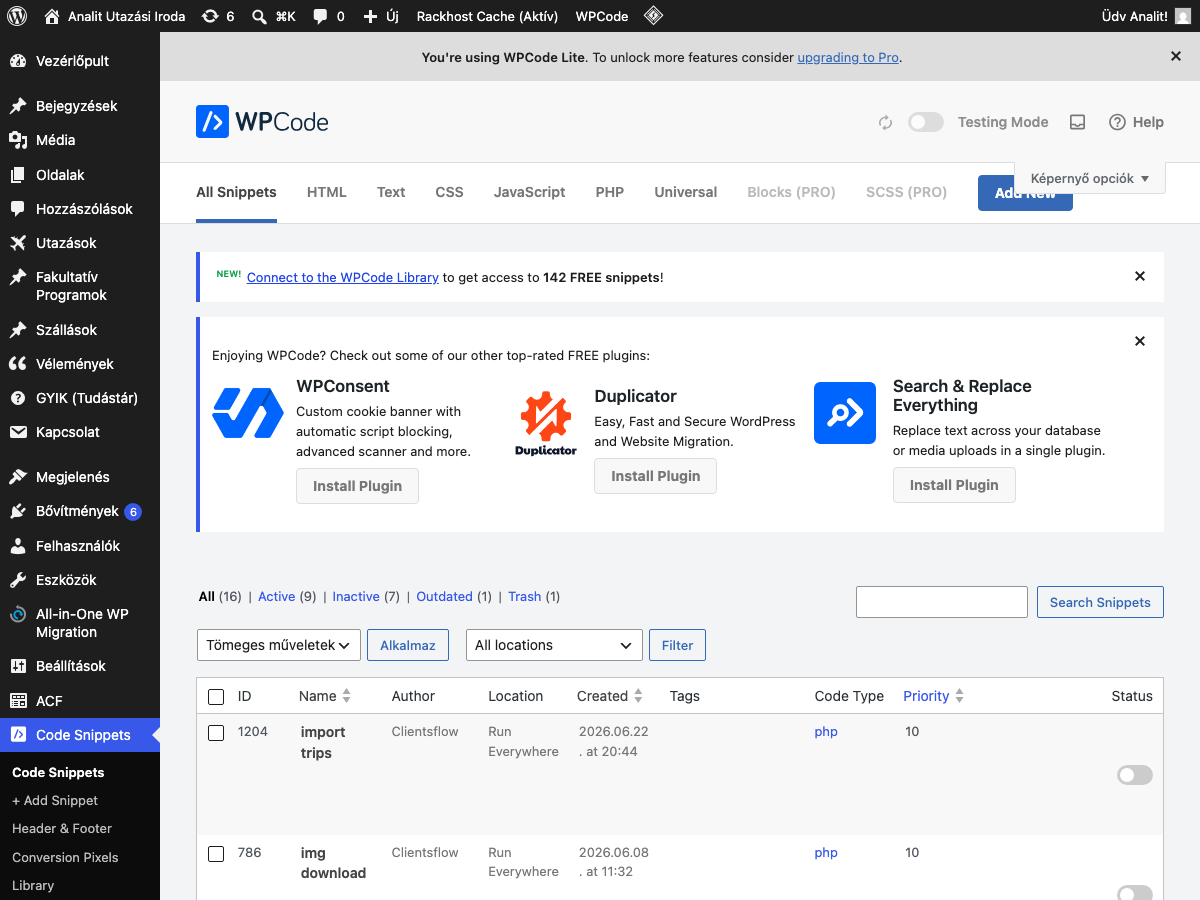 Code Snippets lista